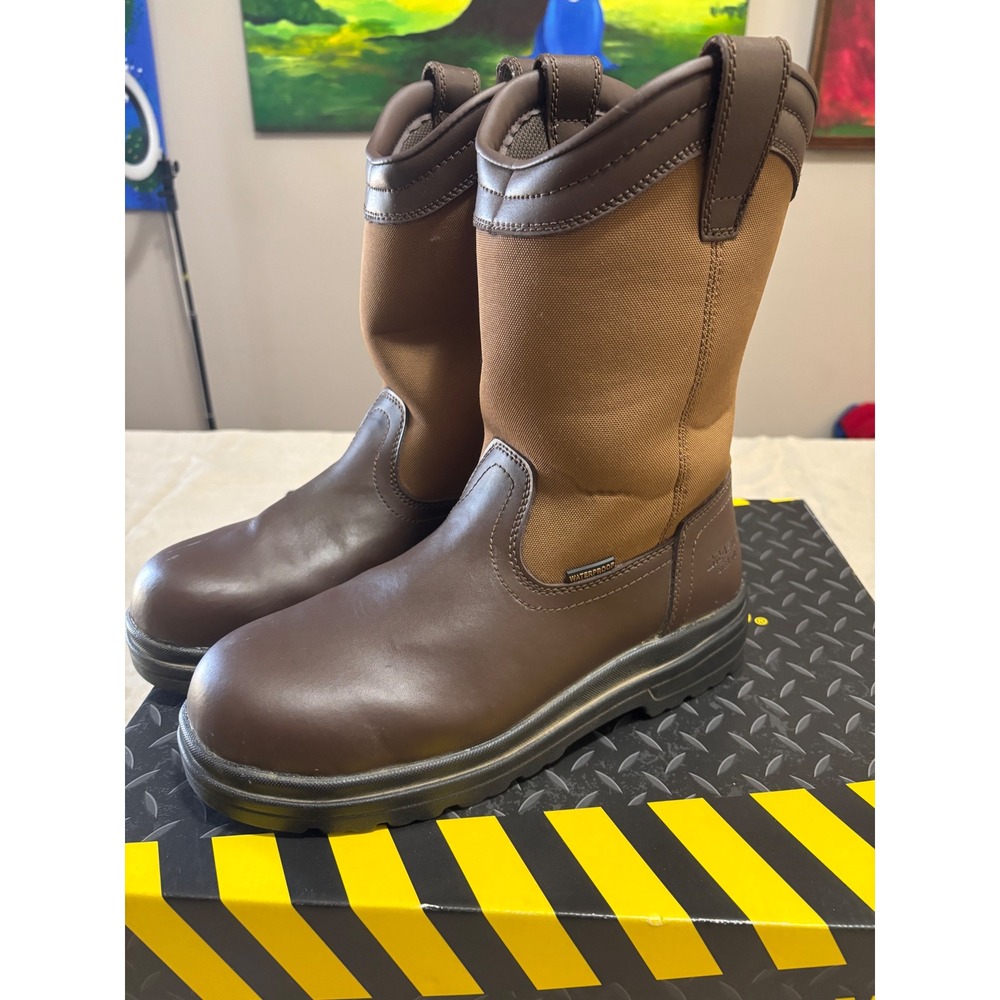Brazos Mens Work Boots Size 10D Steel Toe Waterproof Leather Brown 173170